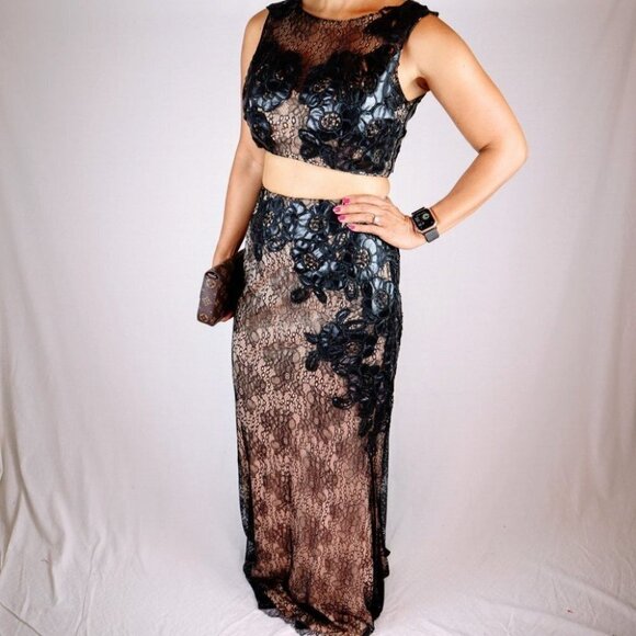 NWT Terani Couture Black Nude Two Piece Gown $448 - Picture 7 of 14